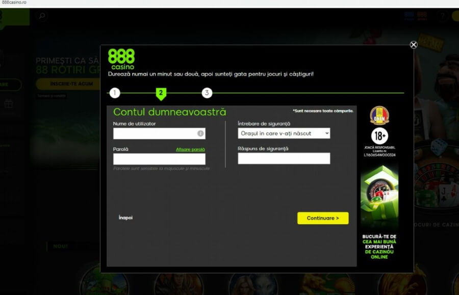 inregistrare 888 casino pasul 2