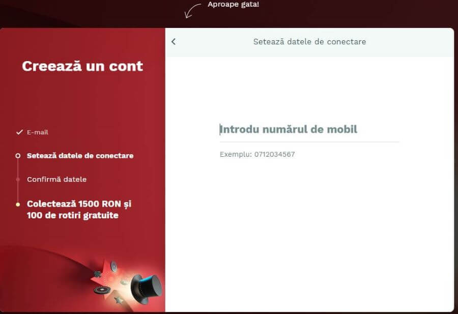pasul urmator inregistrare magic jakpot