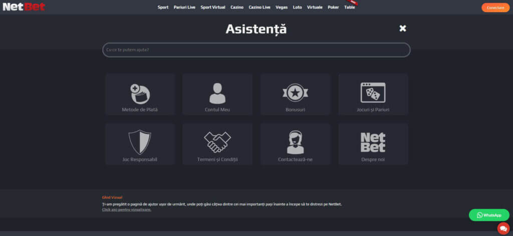 sectiunea de asistenta NetBet casino