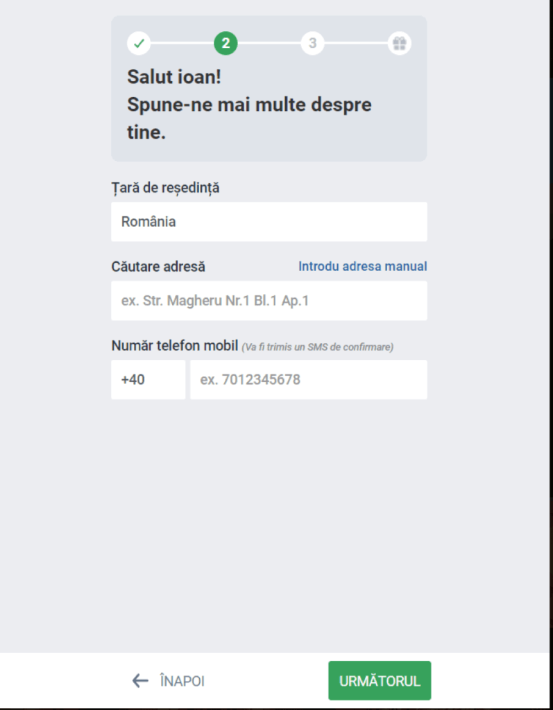 detalii personale inregistrare betano