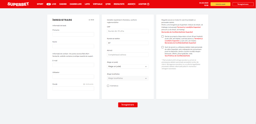 detalii personale superbet online