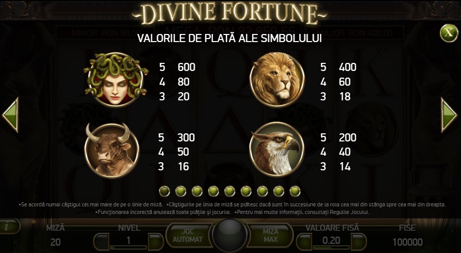 simboluri de plata inalta Divine Fortune