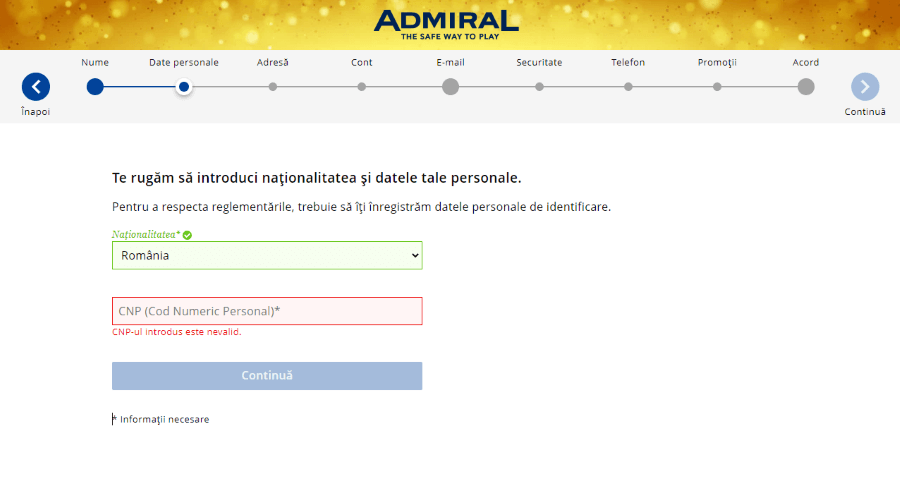 pas inregistrare admiral