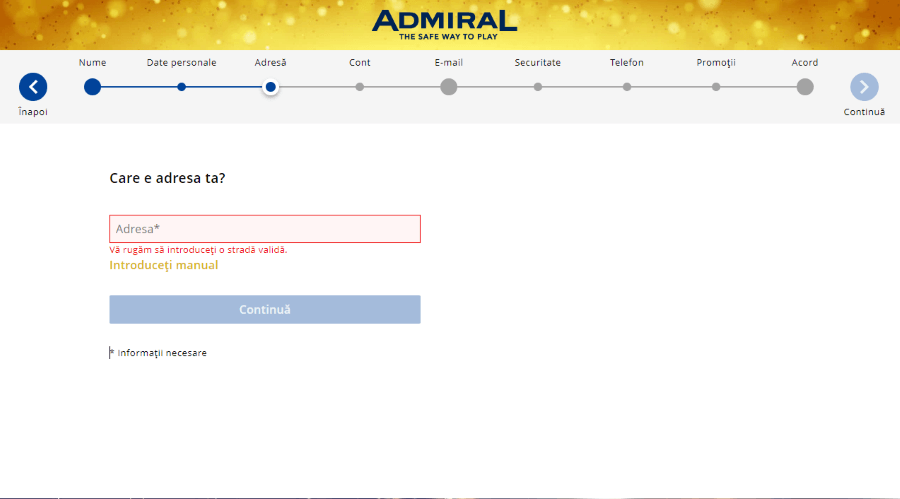 completare adresa admiral cazino