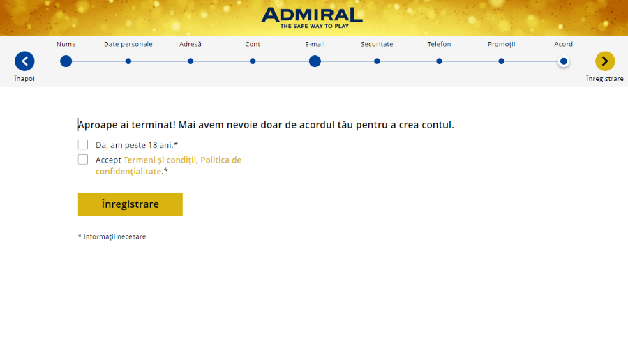 finalizare inregistrare admiral