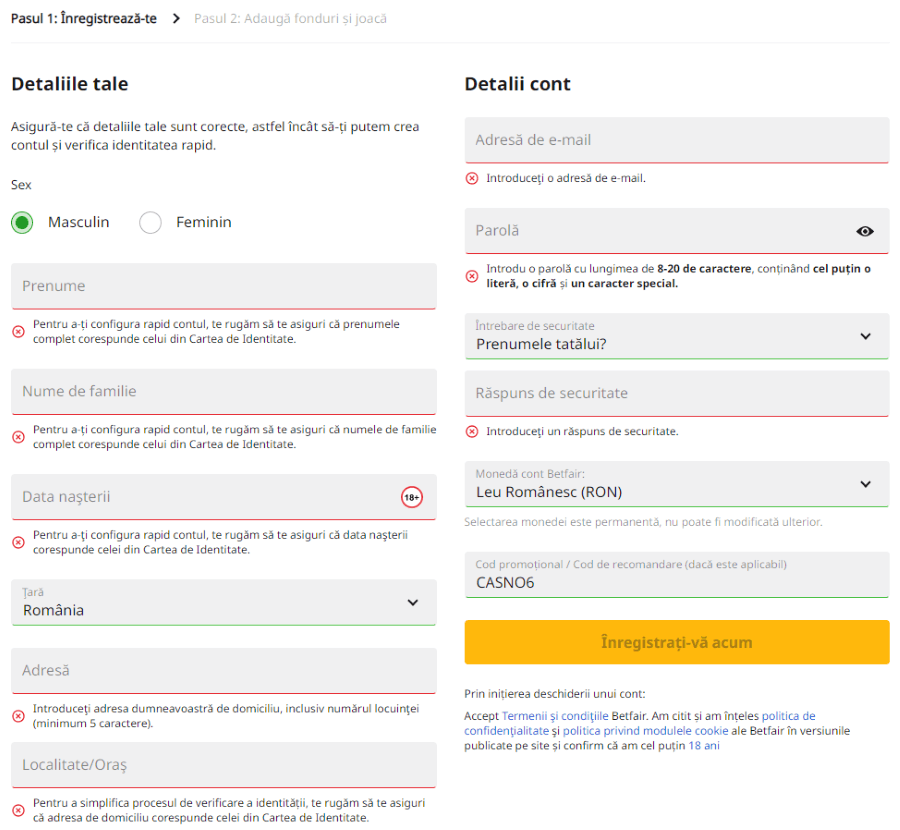 inregistrare cazino online betefair