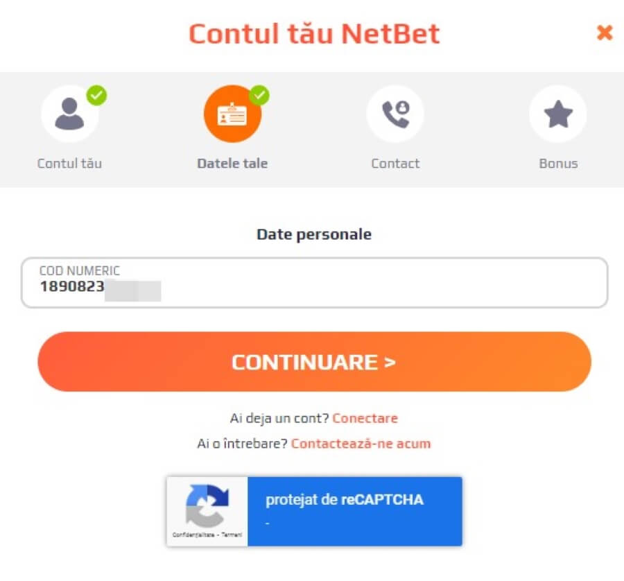 cod numeric personal inregistrare netbet