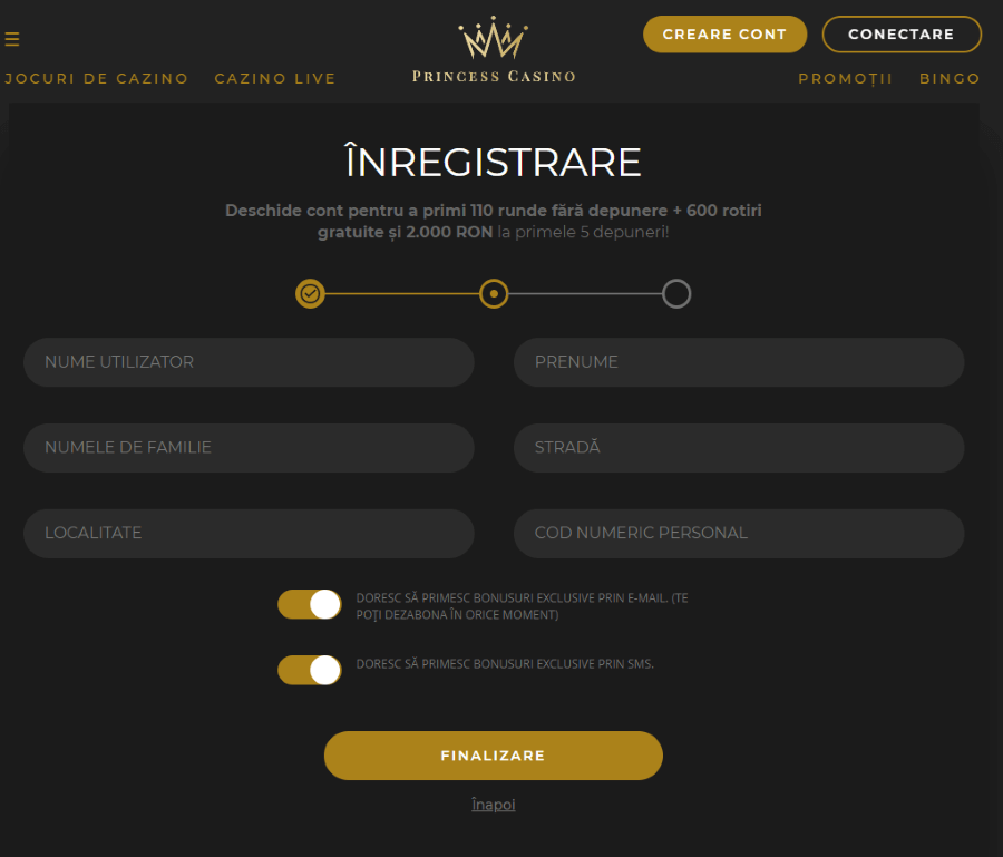 inregistrare princess casino