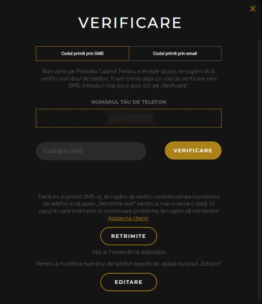 verificare cont princess casino
