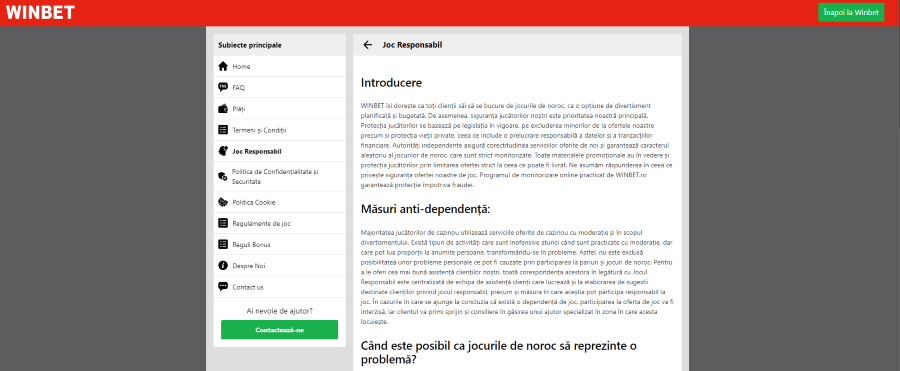 joc responsabil winbet