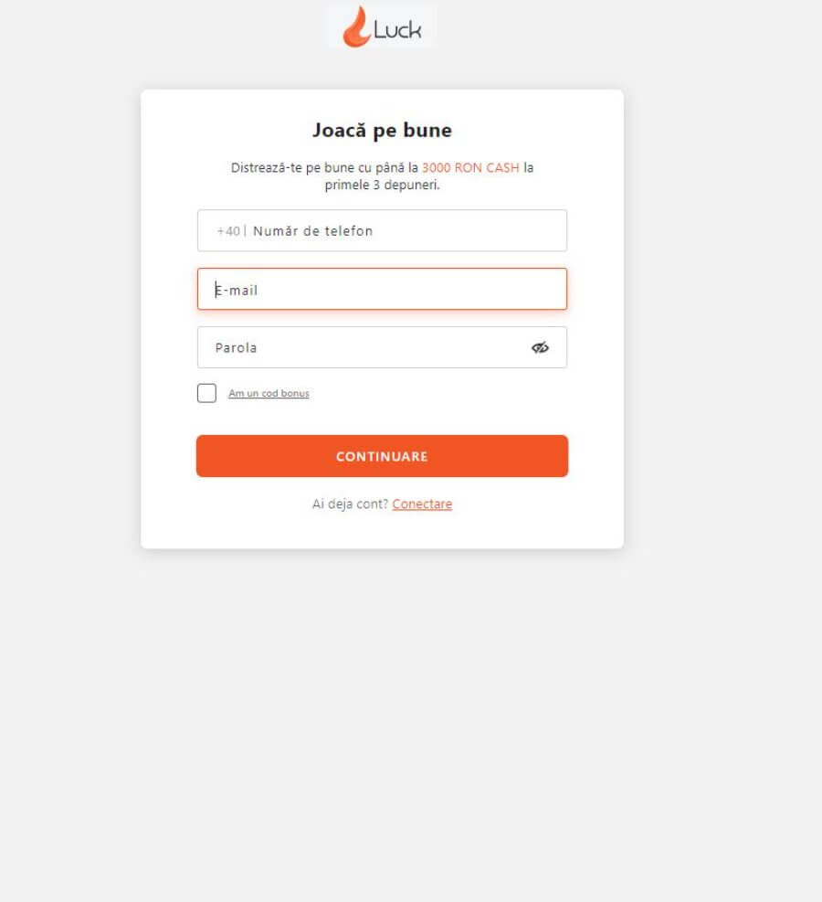 Luck Casino înregistrare 1