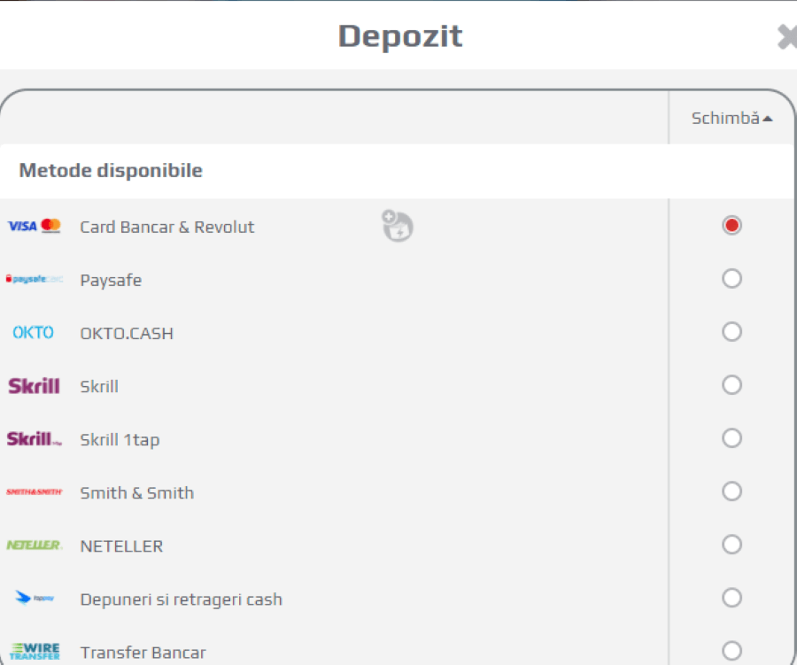 metode de depunere cazino online