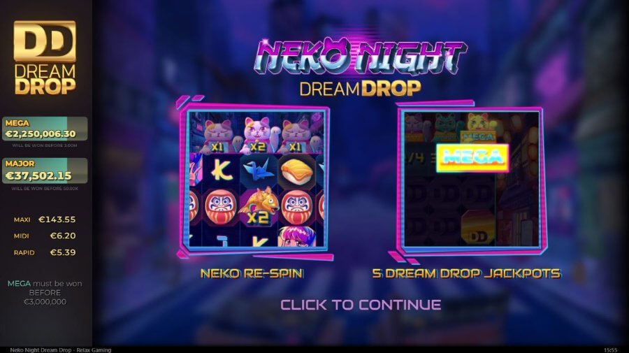 Neko Night Dream Drop slot functii