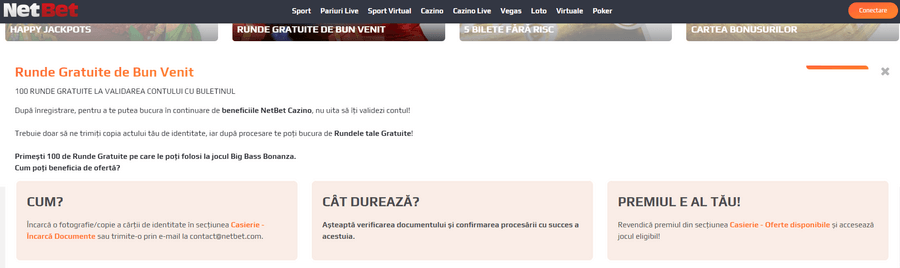 NetBet Casino rotiri gratuite fără depunere