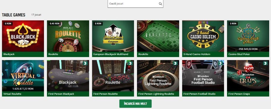 Unibet jocuri de masa